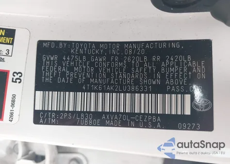 2020 Toyota Camry Xse from USA, damaged, VIN 4T1K61AK2LU386331